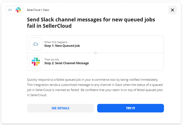 Send Slack channel messages for new queued jobs fail in Sellercloud