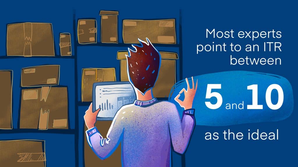 An illustration of a warehouse worker inspecting inventory.