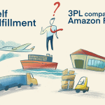 An illustration depicting a business person unsure if they should choose between 3PL companies and Amazon FBA or self fulfillment.