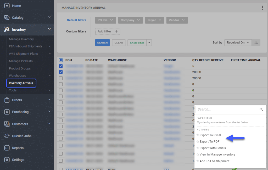Inventory Arrival Export | Descartes Sellercloud