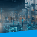 A highly stylized image representing a digitalized warehouse.