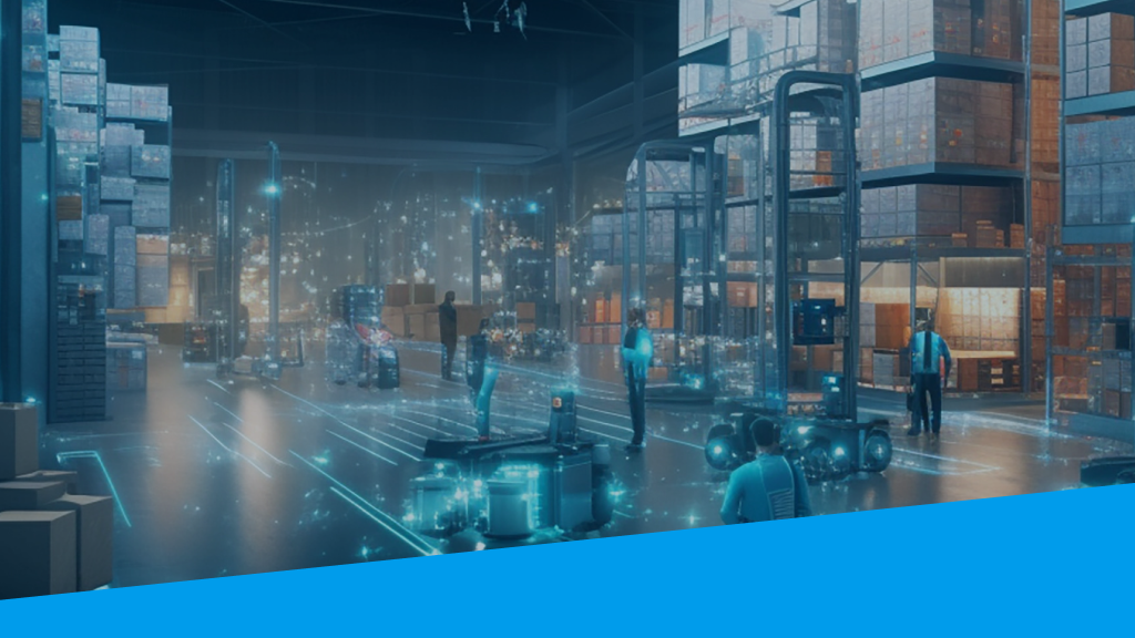 A highly stylized image representing a digitalized warehouse.