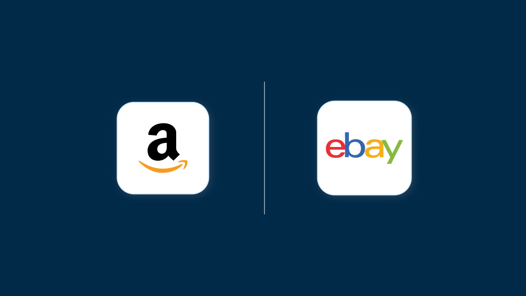 An image showing the Amazon and eBay logos.
