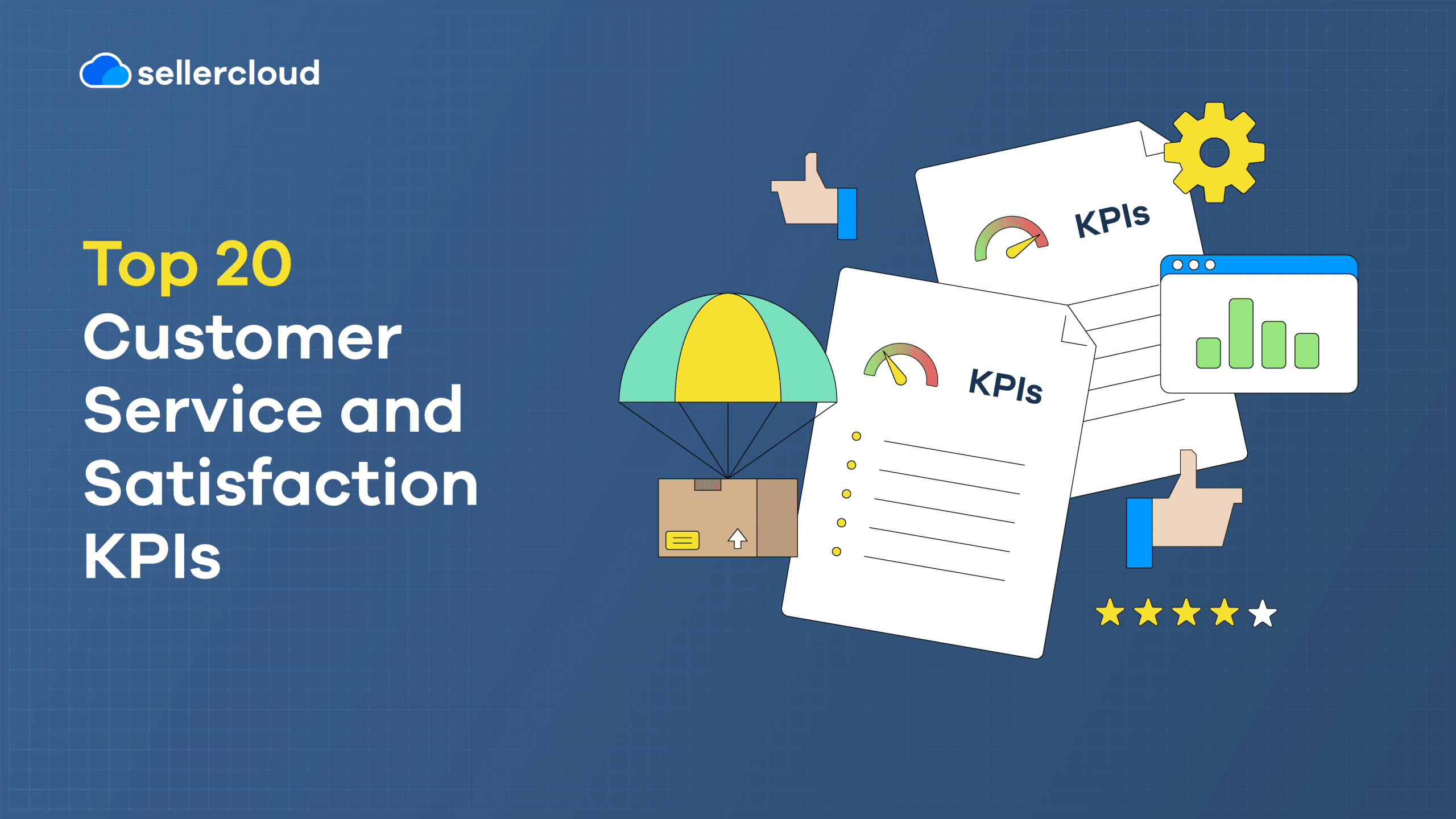A graphic with the heading, 'Top 20 Customer Service and Satisfaction KPIs.'