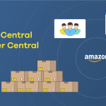 A graphic featuring the blog post title, 'Vendor Central vs. Seller Central.' It depicts several boxes and the Amazon logo.