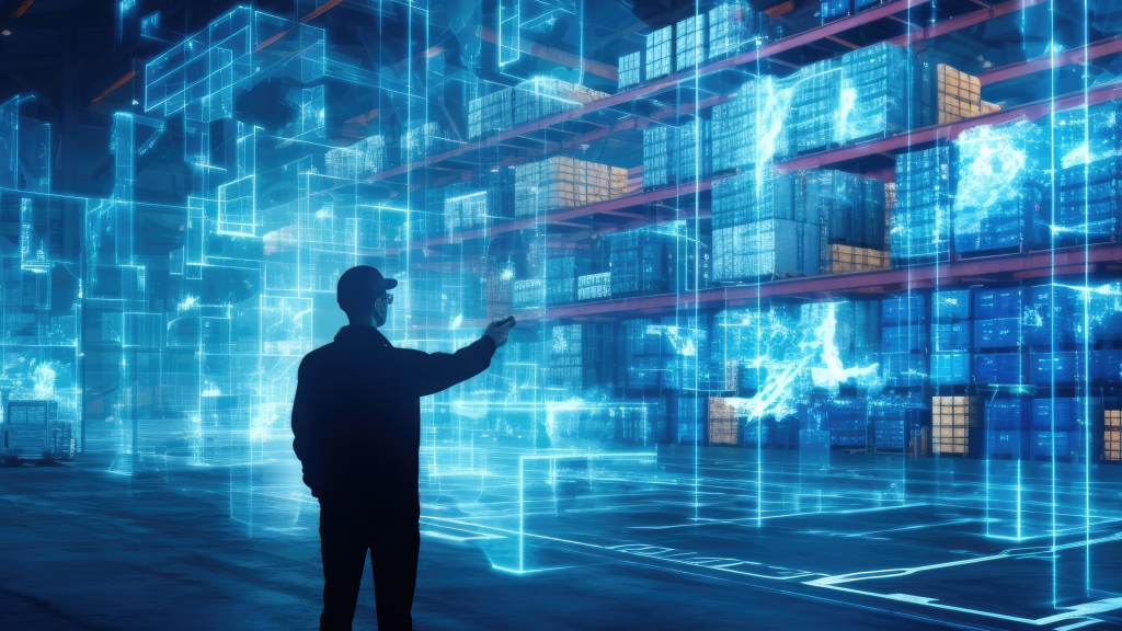 An image of a warehouse worker digitally visualizing inventory in a warehouse.