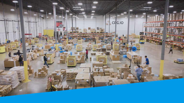 An image showing the CPGIO warehouse. The image is from high up and shows how large the warehouse is.