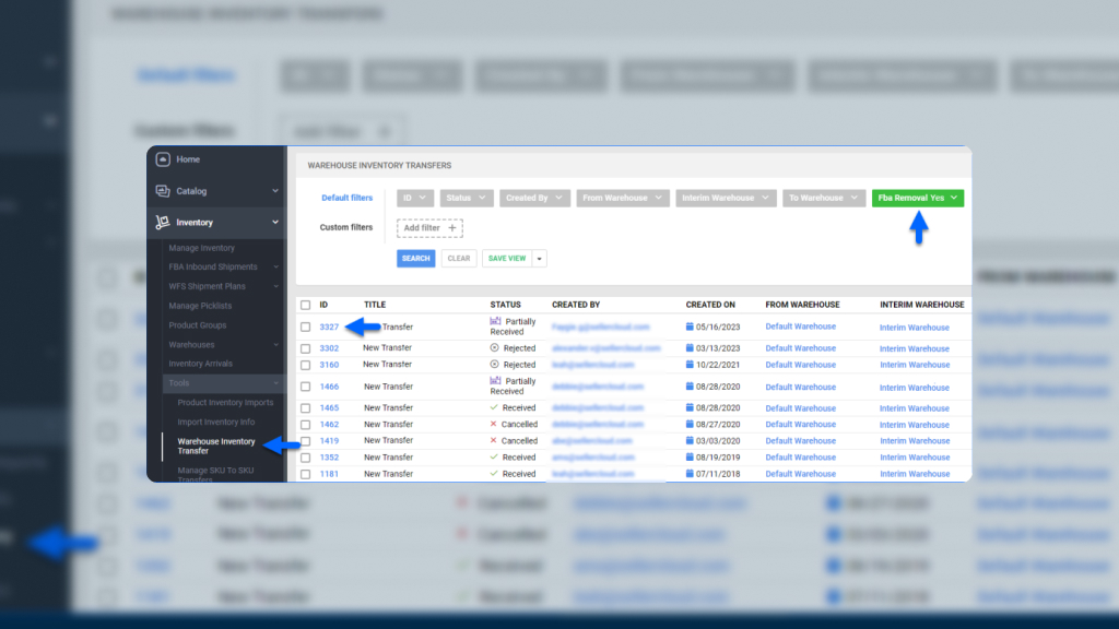 An image showing how FBA inventory can be transferred via the Sellercloud platform.
