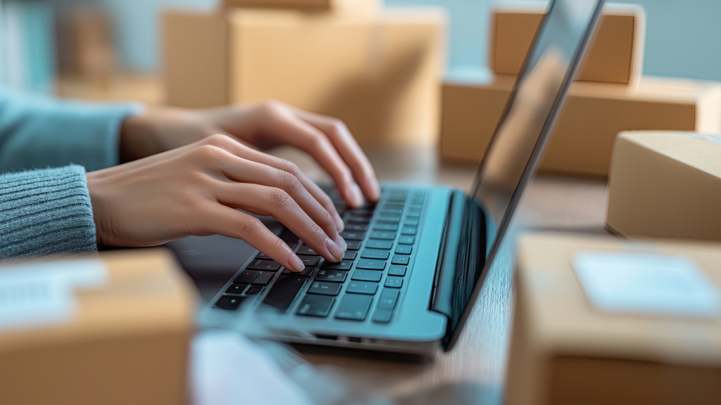 An image showing someone typing on a keyboard surrounded by boxes.