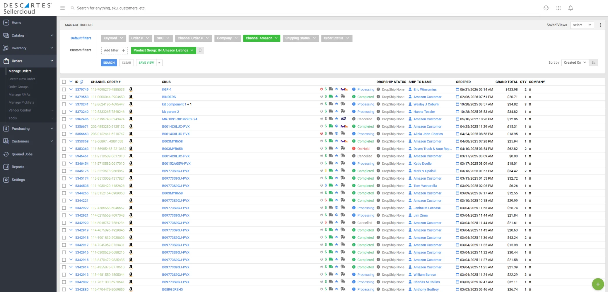 An image showing an Amazon FBA-related dashboard on Sellercloud